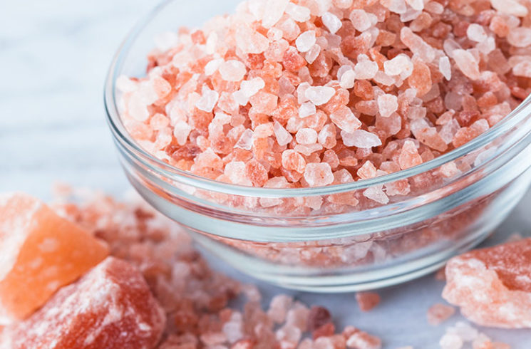 Bowl of Himalayan pink salt.