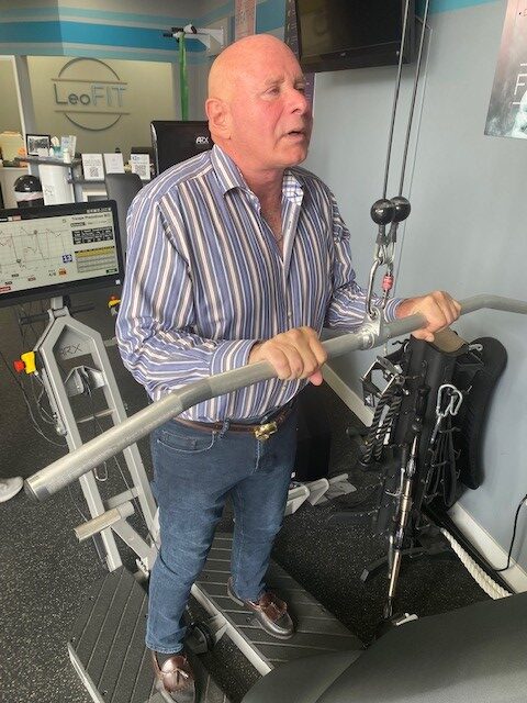 Leo Hamel doing the tricep push at Leo's Fitness Lab.