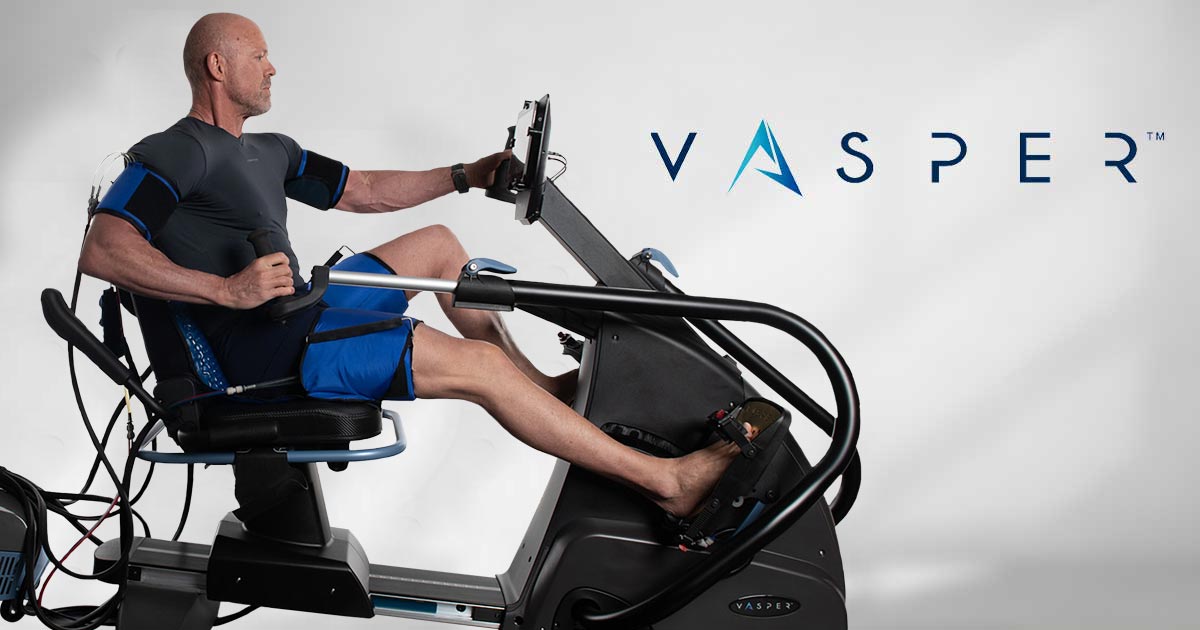 Man training on the Vasper machine with text, Vasper.