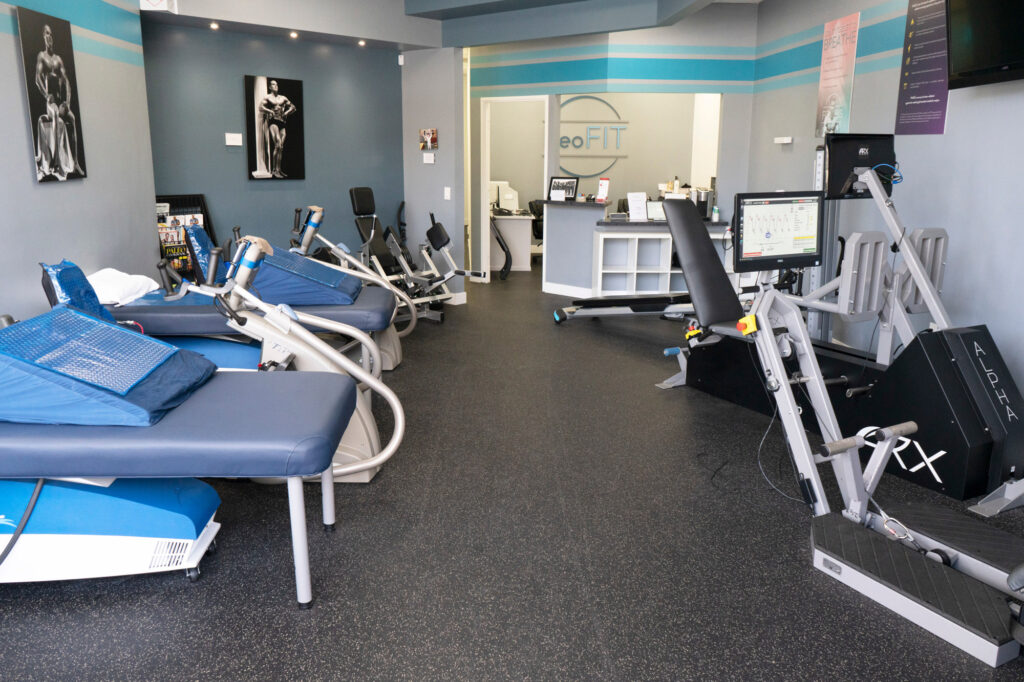 Panoramic view of Leo’s Fitness Lab showing the variety of machines and equipment.