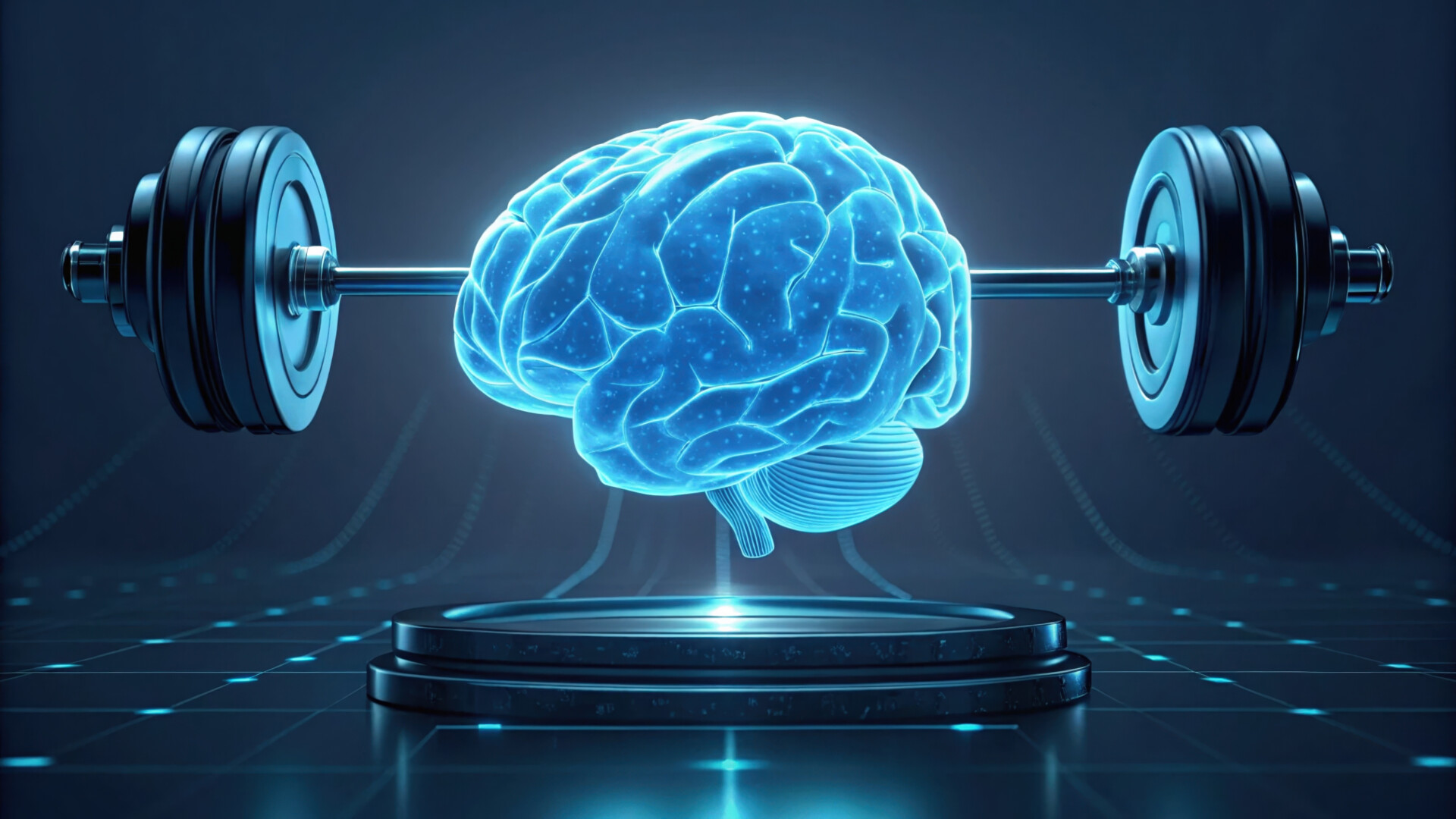 electric blue brain and barbell