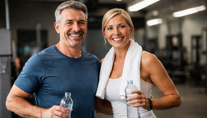 a image of a couple in their 40's at the gym
