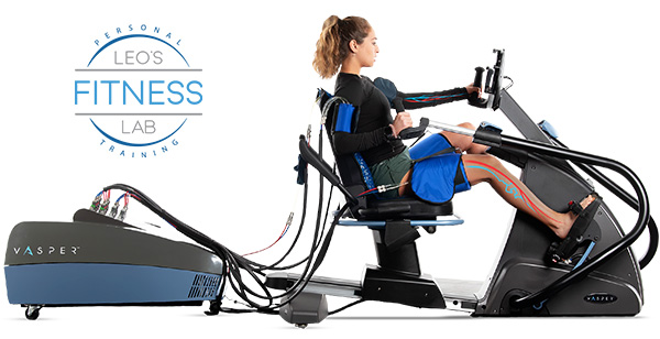 an image of a woman using a Vasper exercise machine. The Leo's Fitness Lab logo is visible in the top left corner of the image.